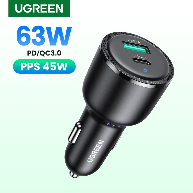 Ugreen 63W Cổng Kép Sạc Nhanh 18W 36W PD QC Sạc Xe Hơi Cho Samsung PPS iPhone 14 Pro Max Huawei Mate 40