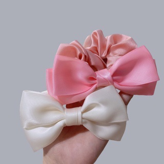 Scrunchies cột tóc nữ lụa cao cấp đính nơ xinh xắn nhiều màu