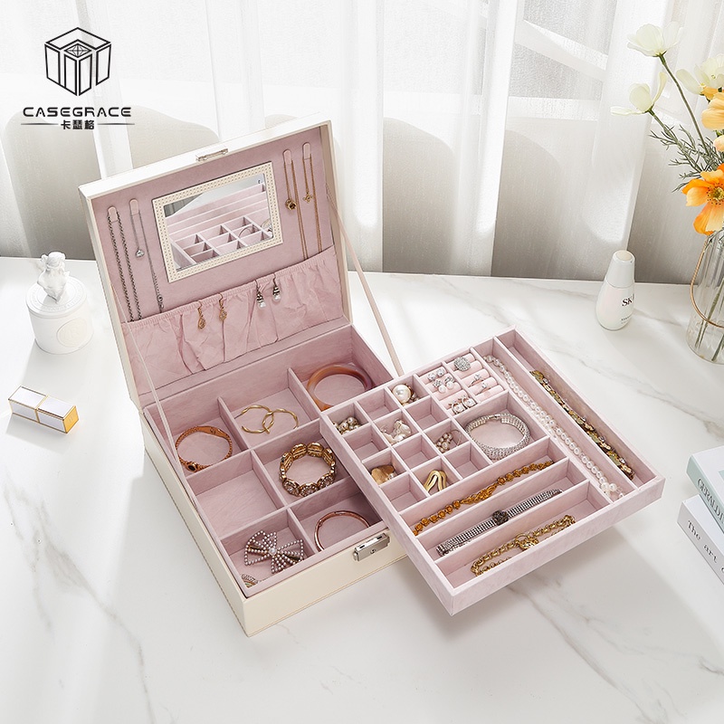 Hộp vuông lớn Casegrace đựng trang sức sang trọng có khóa