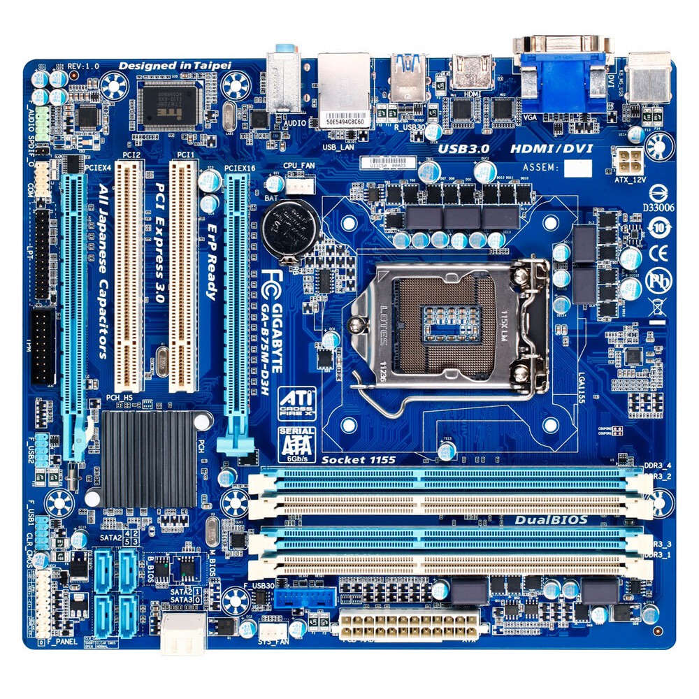 Mainboard GIGABYTE B75M-D3V / D2V (SK 1155) RENEW B75M-D3H (4Khe Ram ...