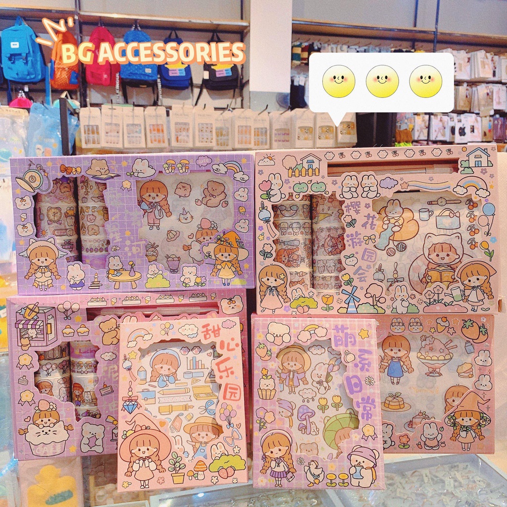 Hộp Sticker Và Washi Kèm Dao Rọc Giấy,Hộp Sticker Dễ Thương Có Dao Cắt ...