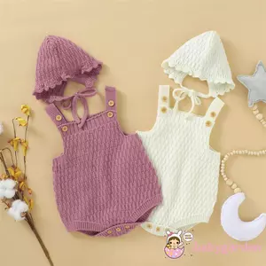 Set romper không tay kèm mũ len thời trang xinh xắn cho bé gái