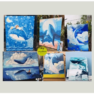 [TỔNG HỢP TRANH] Tranh tô màu số hóa Madoca có khung 40x50cm Cá Heo Xanh