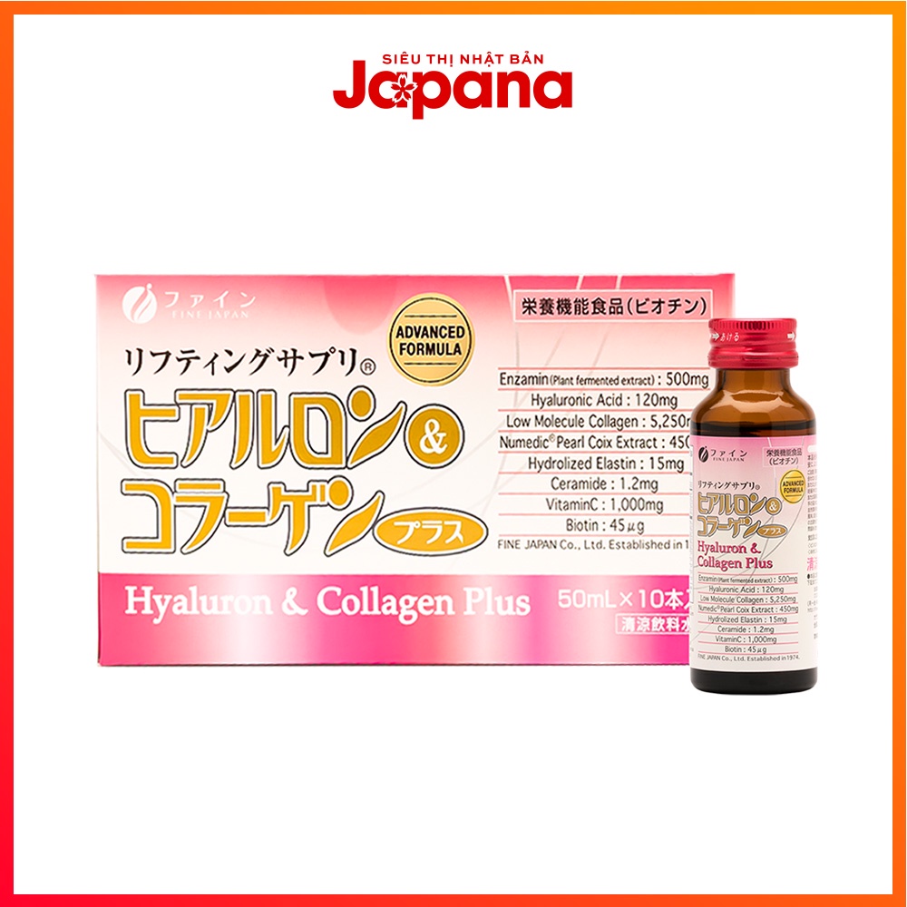 Nước uống Collagen & Hyaluron Fine Japan Plus 5.250mg (Hộp 10 chai x