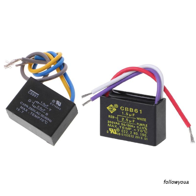 Tụ điện màu đen Cbb61 1.5uf + 2.5uf 3 Dây Ac 250v 50 / 60hz tiện dụng cho quạt trần