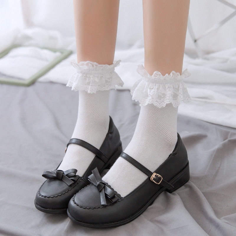 Tất ngắn nữ bé gái ren ruffles ngọt ngào phong cách gothic, thoáng khí, Made in Japan