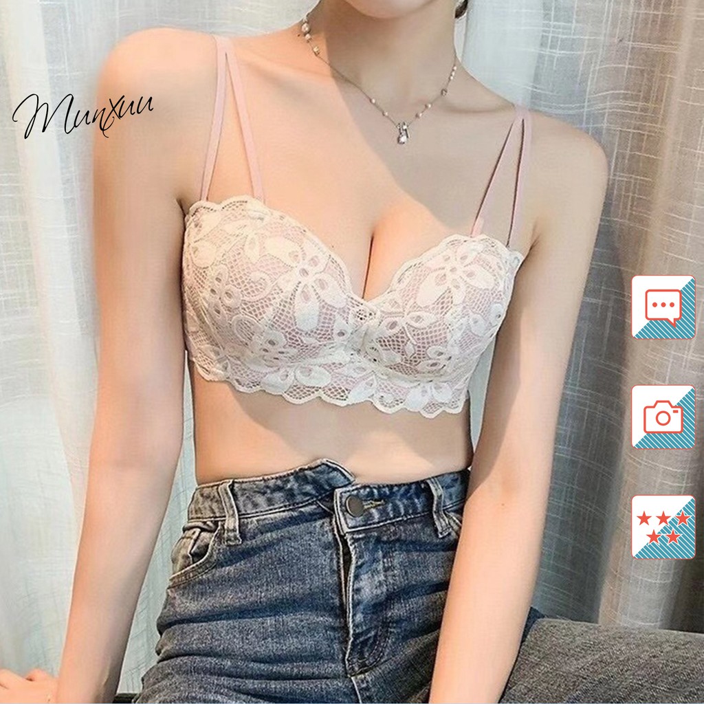 Áo lót nữ ren hoa cúp ngang gợi cảm Munxuu thiết kế không gọng, đệm vừa hình bàn tay chấm lỗ thông hơi – AV13 spe