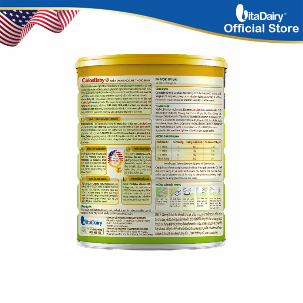 Ảnh Sữa non Colosbaby IQ Gold 1+ 800g, sữa bột giúp phát triển trí não - VitaDairy 4