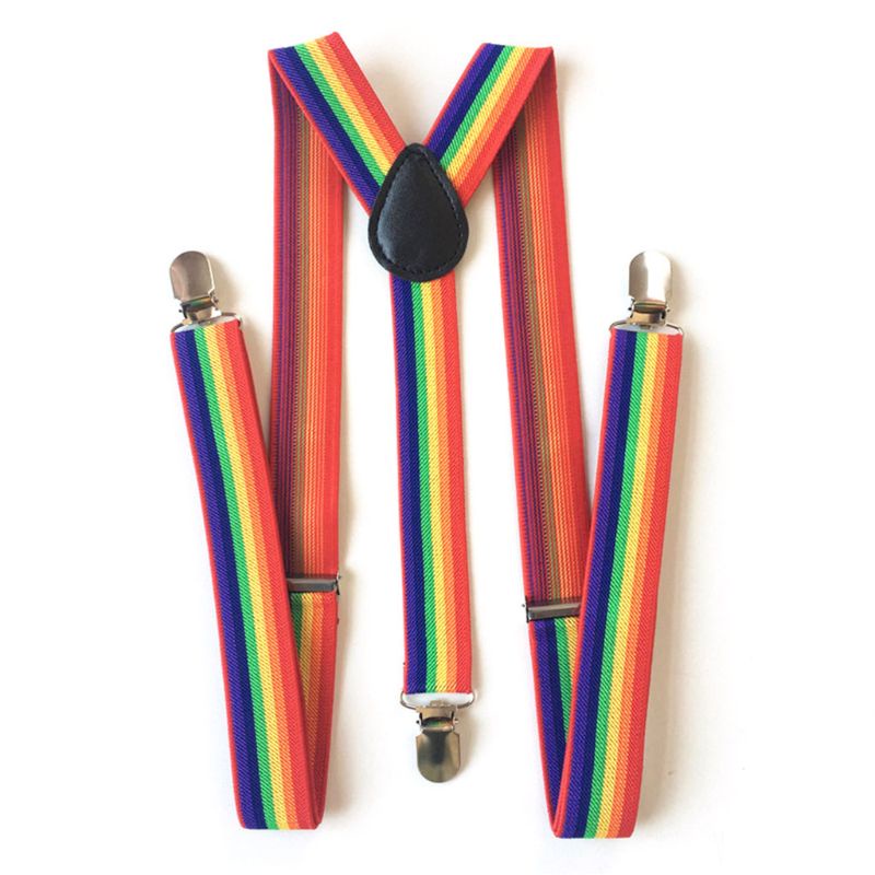 Giữ Dây Đeo Sọc Nhiều Màu Sắc Cầu Vồng Yếm Quần Dây Đeo Kẹp Người Lớn Unisex Suspender Buc