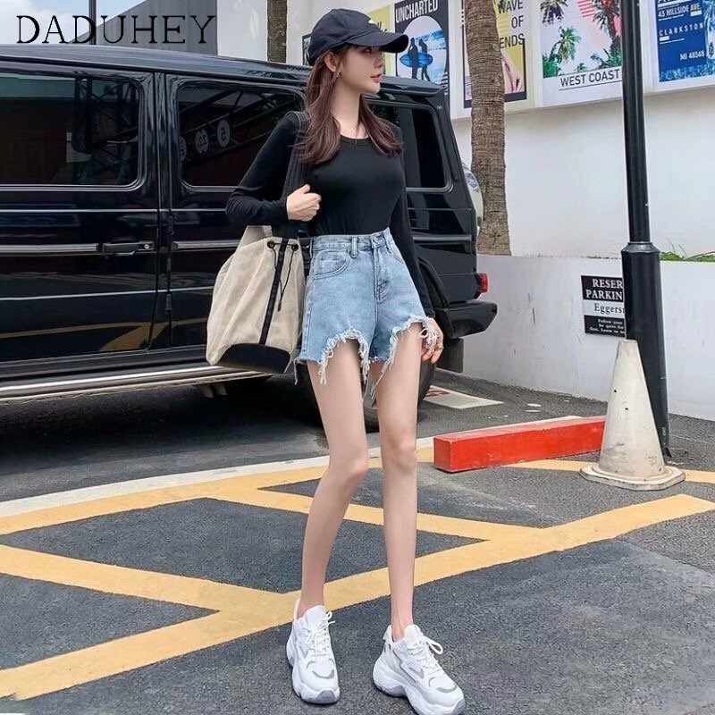 Ảnh Quần Short Denim Lưng Cao Ống Rộng Thời Trang Hàn Quốc Mới 2021 Dành Cho Nữ 4