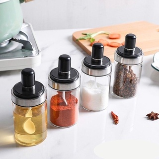 AMZO_COMBO 5 LỌ THỦY TINH ĐỰNG GIA VỊ KÈM MUỖNG LOẠI LỚN CÓ GIOĂNG CHỐNG TRÀN HIỆU QUẢ 250ML