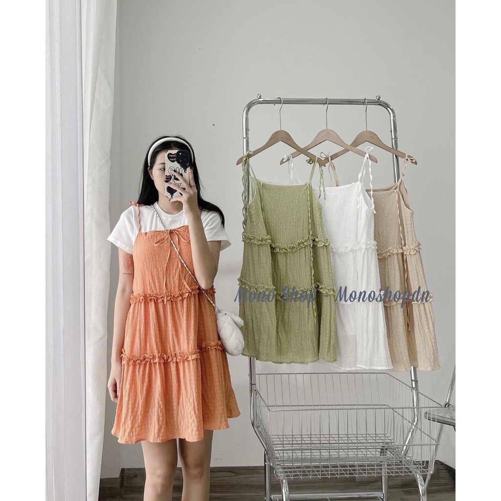 ĐẦM HAI DÂY CỘT VẢI XỐP HAI LỚP DÀY DẶN XIN XẮN - MINA DRESS