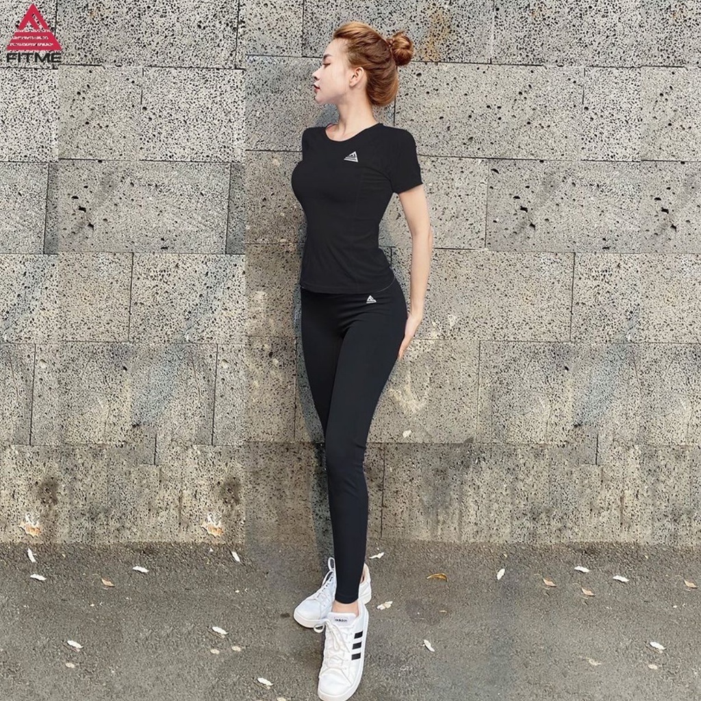 Bộ thể thao nữ Fitme áo thun tập gym Sigma form body tay ngắn, quần legging dài cạp cao tôn dáng