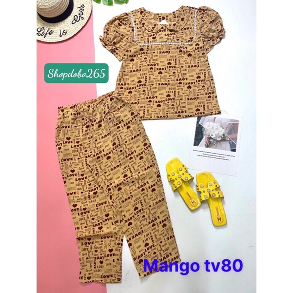 Đồ bộ nữ,đồ ngủ mặc nhà lửng 9 tấc vải lụa mango BL 13 họa tiết dễ thương size 47-60kg.