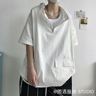 Mùa Hè Nửa Tay Có Mũ Trùm Đầu Nam Dạo Phố Hợp Thời Trang Rời Nửa Tay Có Mũ Trùm Đầu Phong Cách Hồng Kông Phù Hợp Với Học Sinh Nửa @