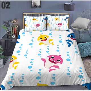 PS1 Hoạt Hình Bé Cá Mập 3in1 Bộ Chăn Ga Gối Chăn Gối Phòng Ngủ Thoải Mái Có Thể Giặt Được Bộ Đồ Gia Đình SP1