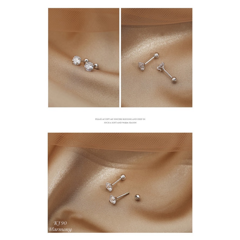 Khuyên tai nam nữ bạc 925 nụ mặt đá nhiều size đơn giản, unisex K129 K190 (1 chiếc) | GEMY SILVER