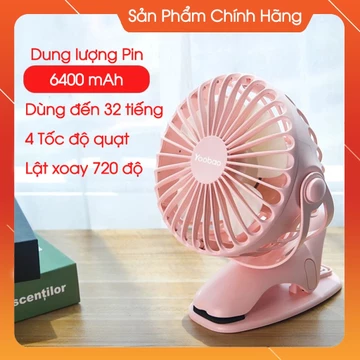Quạt kẹp bàn mini tích điện chạy trong 32 giờ Pin 6400mAh - Quạt có kẹp Quạt để bàn nhỏ gọn - màu Hồng chính hãng