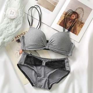 Set Áo Lót 3/4 Cup Nâng Ngực Không Viền + Quần Lót Họa Tiết Kẻ Sọc Thời Trang Quyến Rũ Cho Nữ