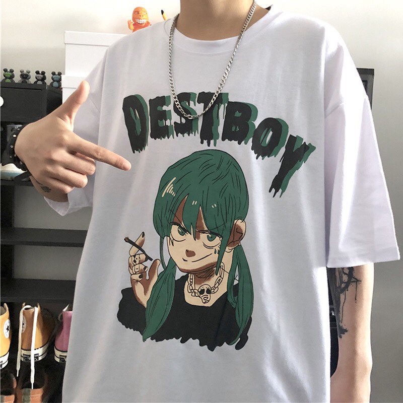Áo thun unisex nam nữ tay lỡ form rộng oversize màu trắng đen - destboy