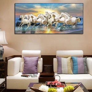 Trắng 8 Ngựa Chạy Trên Nước Tất Cả Tranh Trang Trí Poster In Canvas Trang Trí Tường Nhà Tranh Tường Nghệ Thuật