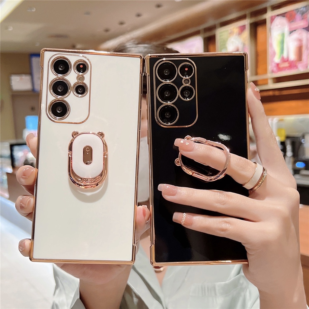 Ốp Điện Thoại Silicon Mềm Chống Sốc Có Vòng Đỡ Hình Gấu Sang Trọng Cho Samsung Galaxy S22 S21 Plus S21 UItra S21 S20 FE
