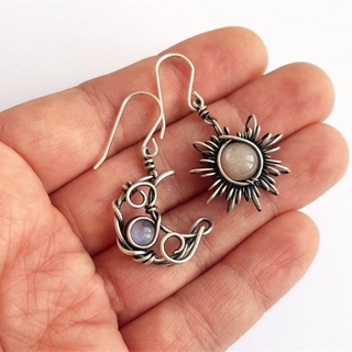 Kra Boho Cho Celestial Moonstone Tòn Ten Thả Bông Tai Cổ Bạc Cho Mặt Trời Và Mặt Trăng Móc Bông Tai Trang Sức Thời Trang Cha