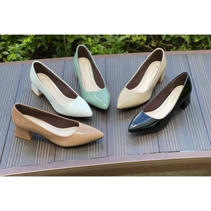 Giày cao gót nữ công sở 3 phân mũi nhọn, guốc kín mũi đế vuông 3cm da bóng Annmodels_A034XB