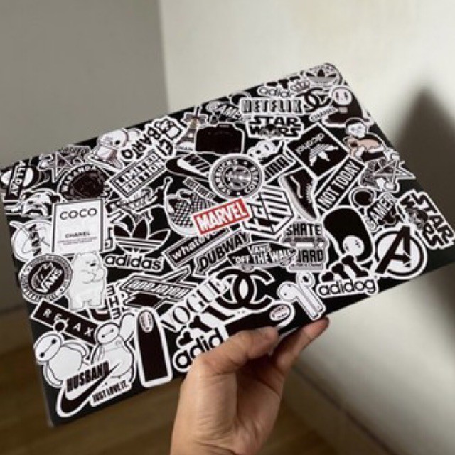 [ST01] Bộ 100 sticker nhật trắng đen cá tính dùng để trang trí điện ...