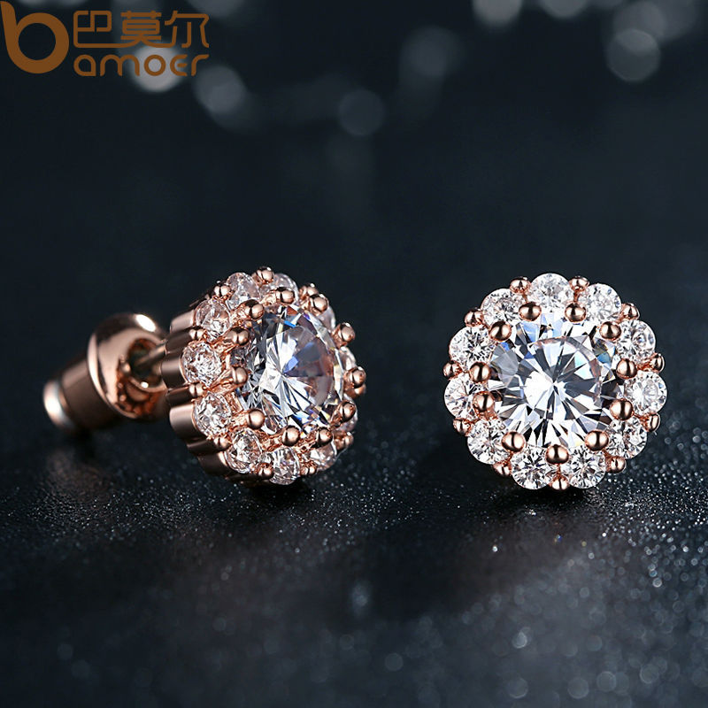 Bamoer Bông Tai Mạ Vàng Đính Đá zircon 10 Màu Lựa Chọn jie054
