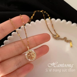 Dây chuyền titan nữ mặt chữ phúc phong cách thời trang retro cổ điển thanh lịch mẫu mới nhất