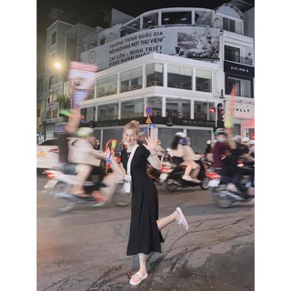 Đầm body nữ trơn thiết kế cổ tròn dáng xòe dài xẻ bên sang chảnh, Váy ôm nữ ngắn tay dự tiệc rẻ đẹp trẻ trung