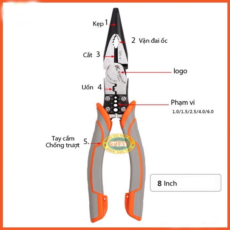 Bộ 3 Kìm điện - cắt - nhọn đa năng công nghiệp Nhật Kapusi JAPAN thép CR-V cao cấp
