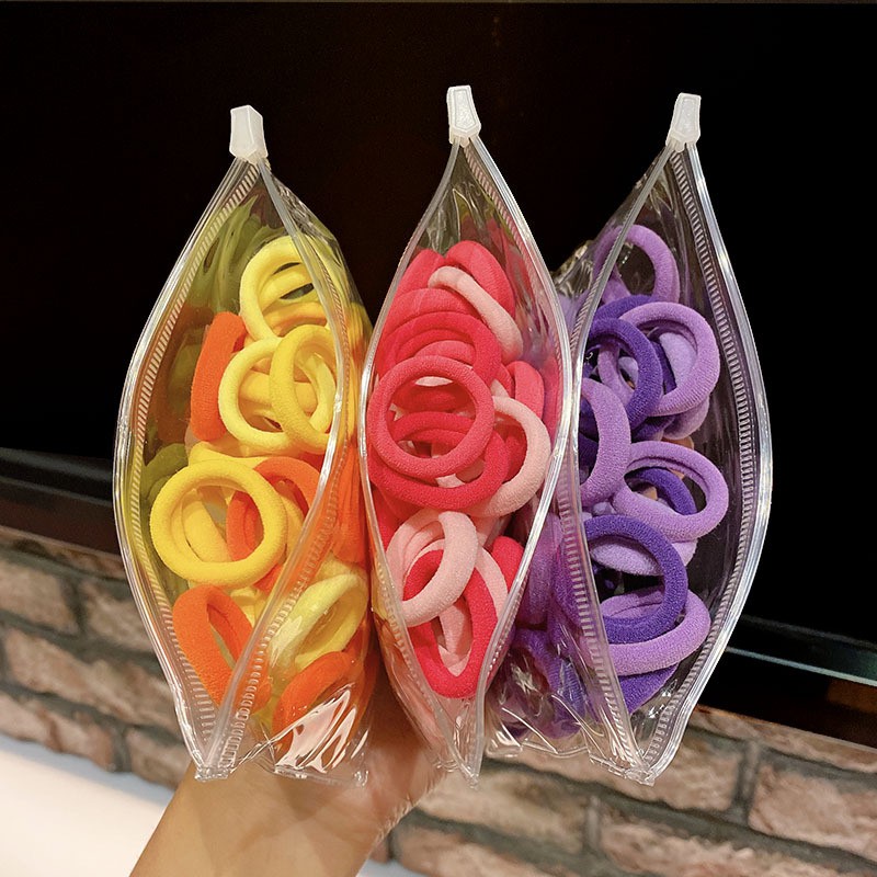 SET 50 Chun Buộc Tóc Cho Bé Nhiều Màu tặng kèm túi ZIP