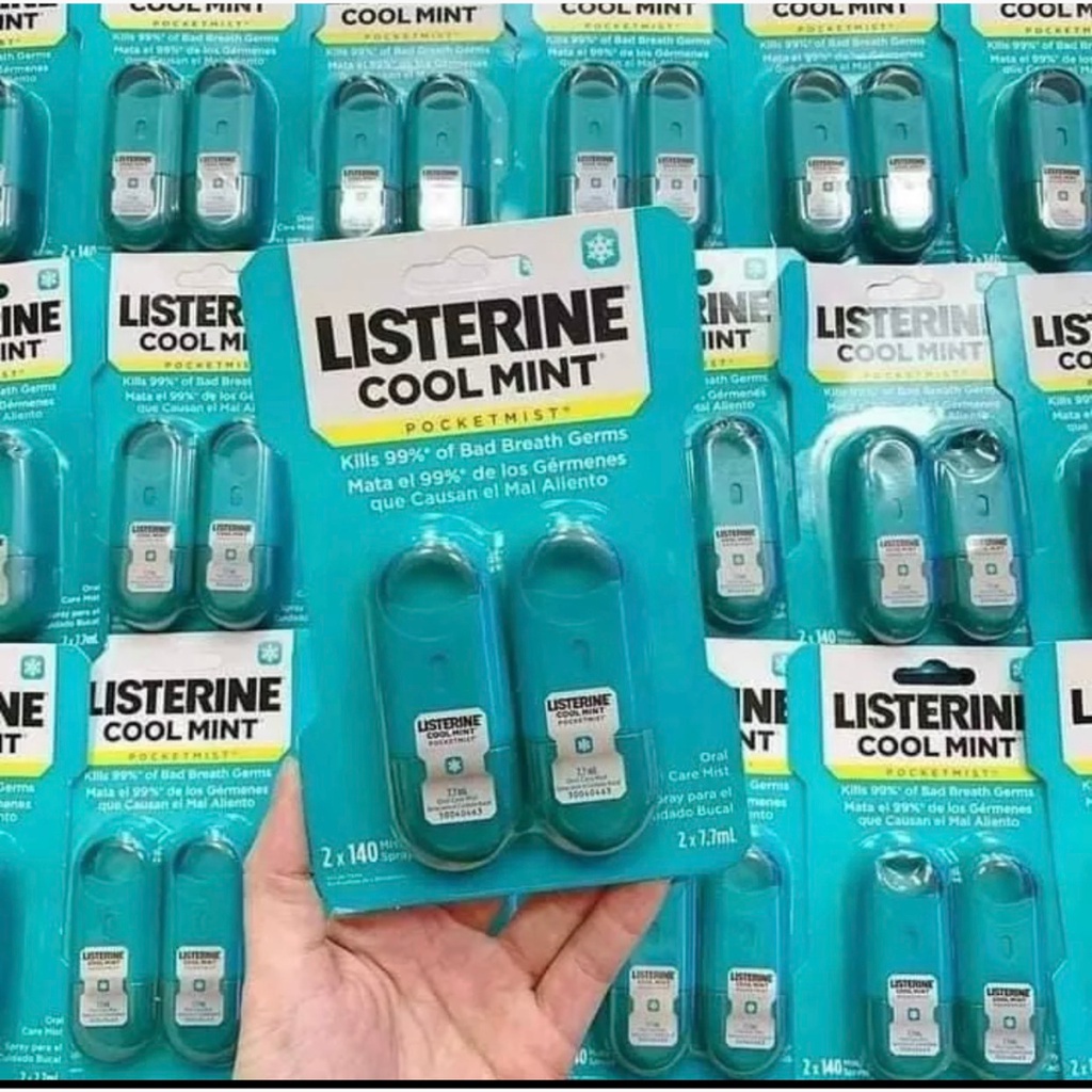 Xịt và ngậm thơm miệng  Listerin Cool Mint (7.7ml) Hàng Mỹ - Khử mùi, diệt khuẩn, hơi thở thơm mát
