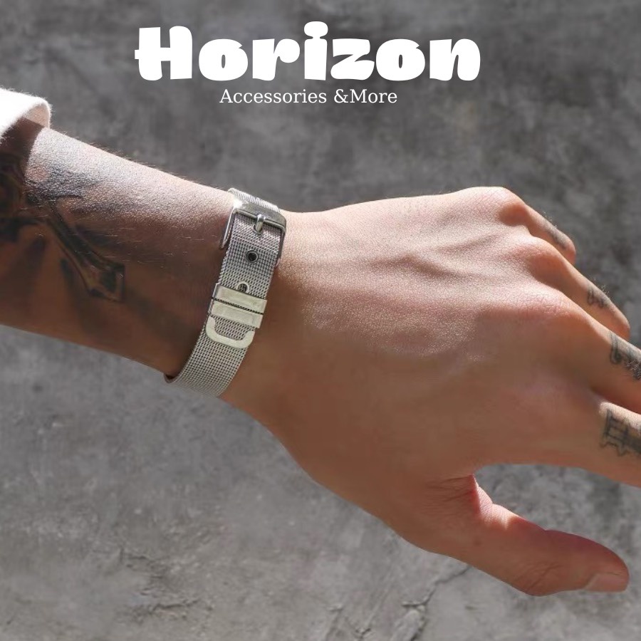 Vòng Tay Nam Lắc Tay Unisex Thời Trang Đeo Tay Nam Nữ Basic Màu Bạc - Vòng Silver Belt - Horizon