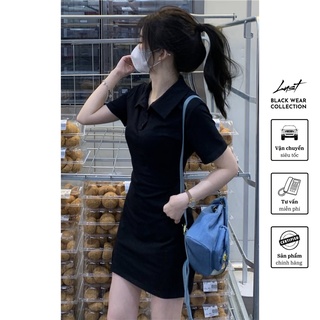 Váy polo nữ thời trang LUST màu đen có cổ thiết kế đẹp trơn cơ bản ôm body - M3