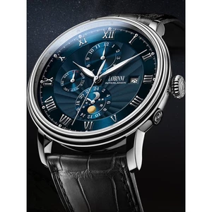 Đồng hồ nam chính hãng Lobinni LB11023G-D5 Kính chống xước,Chống nước BH 24tháng,Máy cơ Automatic,dây da đen xịn