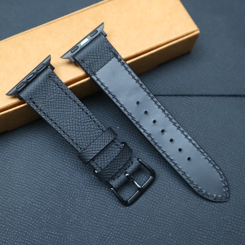 Dây đeo dành cho apple watch da epsom đen cao cấp, sang trọng cho nam, nữ. awp 101