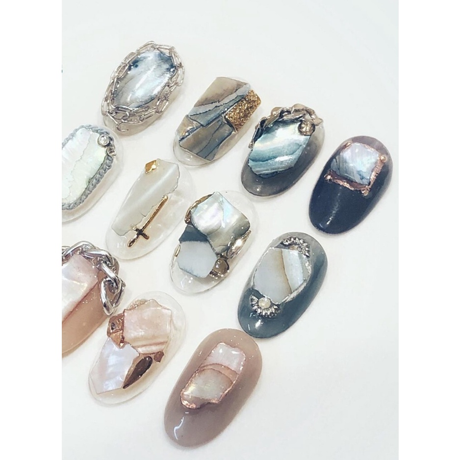 Set xà cừ vân đá ánh cầu vồng - xà cừ nail trang trí móng tay đắp gel ẩn theo phong cách Hàn Nhật