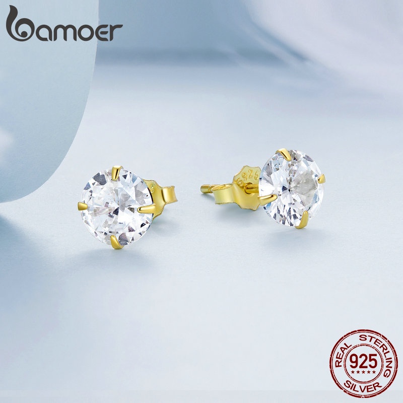 BAMOER 1 Đôi Bông Tai bạc 925 Đính Đá zircon Đơn Giản Thời Trang