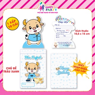Thiệp sinh nhật, thiệp mời thôi nôi cao cấp cho bé trai HAPPY PARTY giấy nhập khẩu cao cấp kt 10.5 x 15 cm