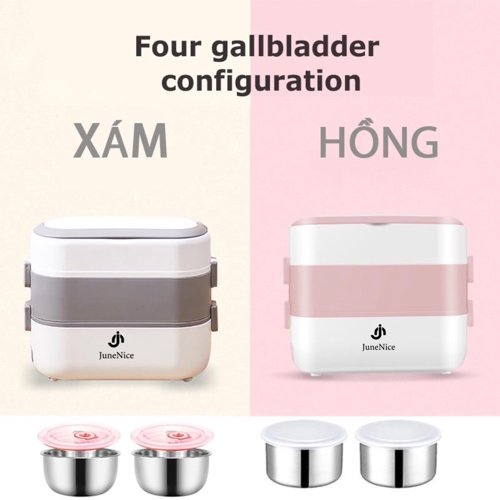 Hộp cơm giữ nhiệt bằng điện 2 tầng với 4 hủ inox, nấu hấp thoải mái ...