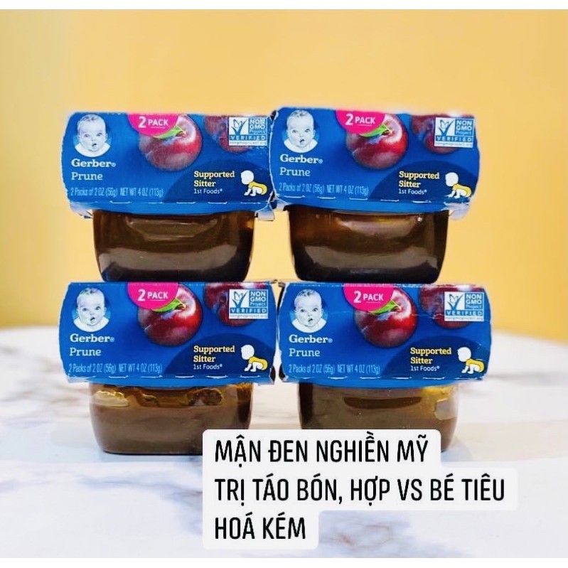 [2x56g] Mận đen nghiền Gerber Prune lốc (2x56g) hộp cho bé ăn dặm
