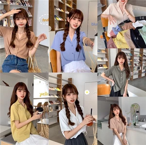 SUXI Áo Sơ Mi Nữ Tay Ngắn Màu Trơn Kiểu Dáng Đơn Giản