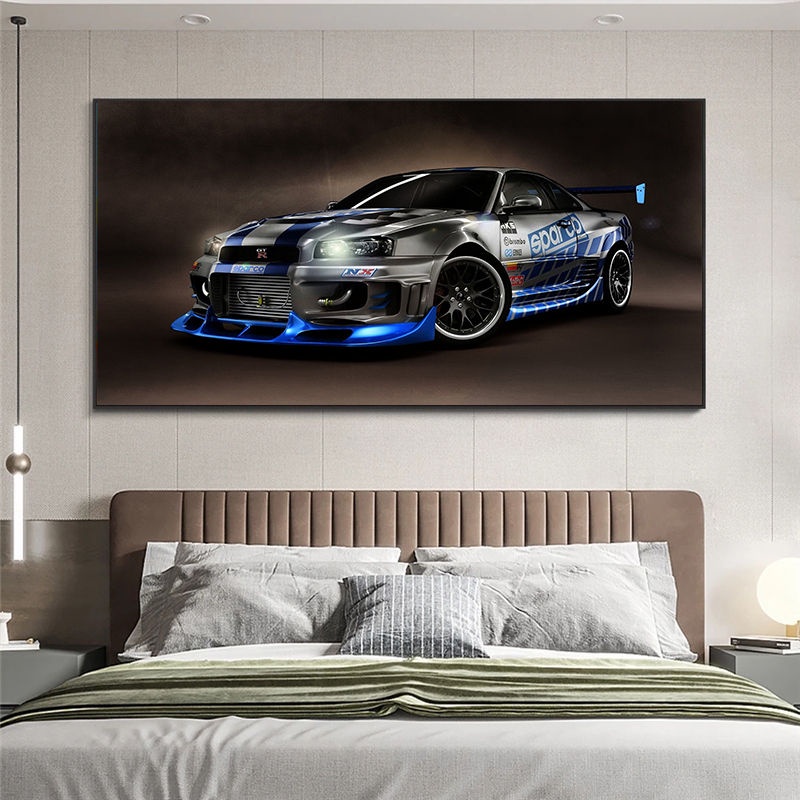 Skyline GTR R34 Xe Thể Thao Áp Phích Vải Trang Trí In Tranh Nghệ Thuật Treo Tường Trang Trí Nhà Cho Phòng Khách Hình Ảnh Trang Trí