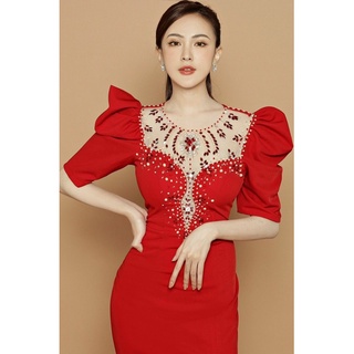 Đầm váy dạ hội, đầm dự tiệc trung niên kết pha lê tay lỡ cao cấp