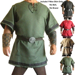 Nam Thời Trung Cổ Norman Viking Trang Phục Halloween Tay Ngắn Áo Dài Áo Sơ Mi