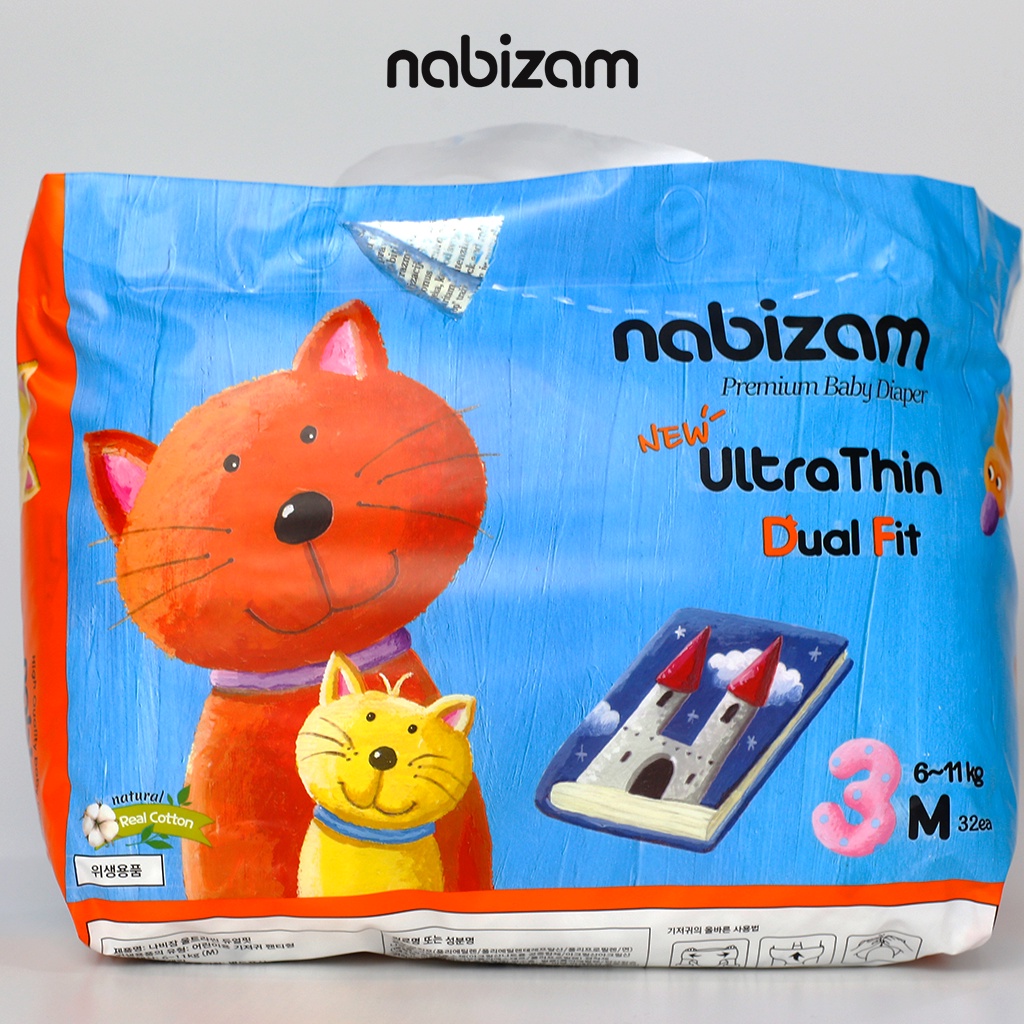 Ảnh Set 2 Miếng Tã/Bỉm Dán NABIZAM Ultra Thin Siêu Mỏng, Thấm Hút Chống Tràn Size S44/M40/L36/XL32 Từ 4-15kg, 2 Miếng/Set 2