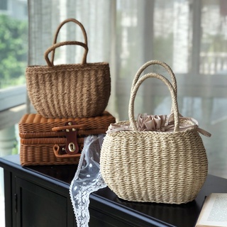 Túi cói cầm tay đi biển đáy bầu - phong cách vintage